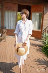 Đầm sơ mi xoắn eo linen Cói Design