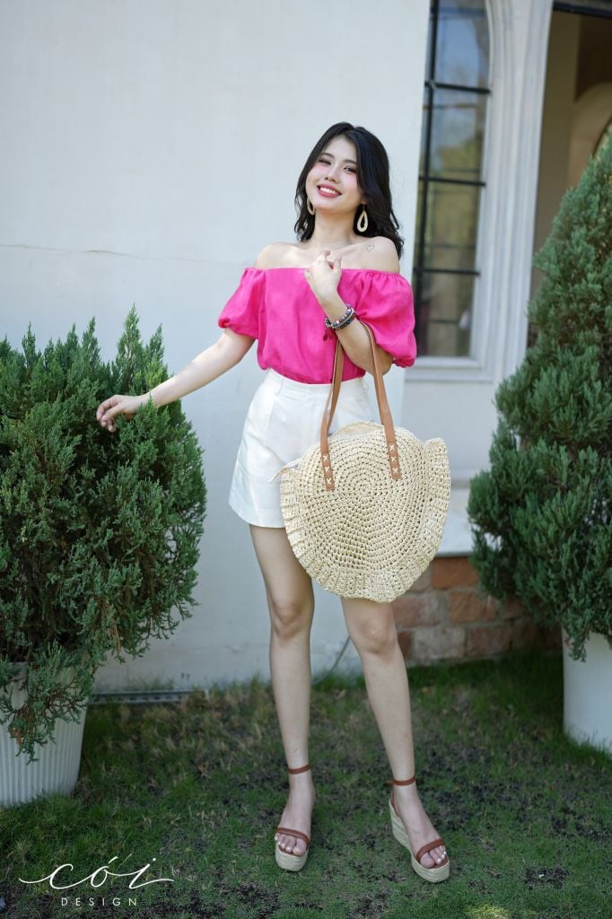 Áo tay bí bẹt vai Linen tưng premium Cói Design