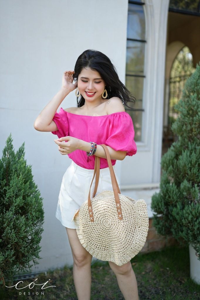 Áo tay bí bẹt vai Linen tưng premium Cói Design