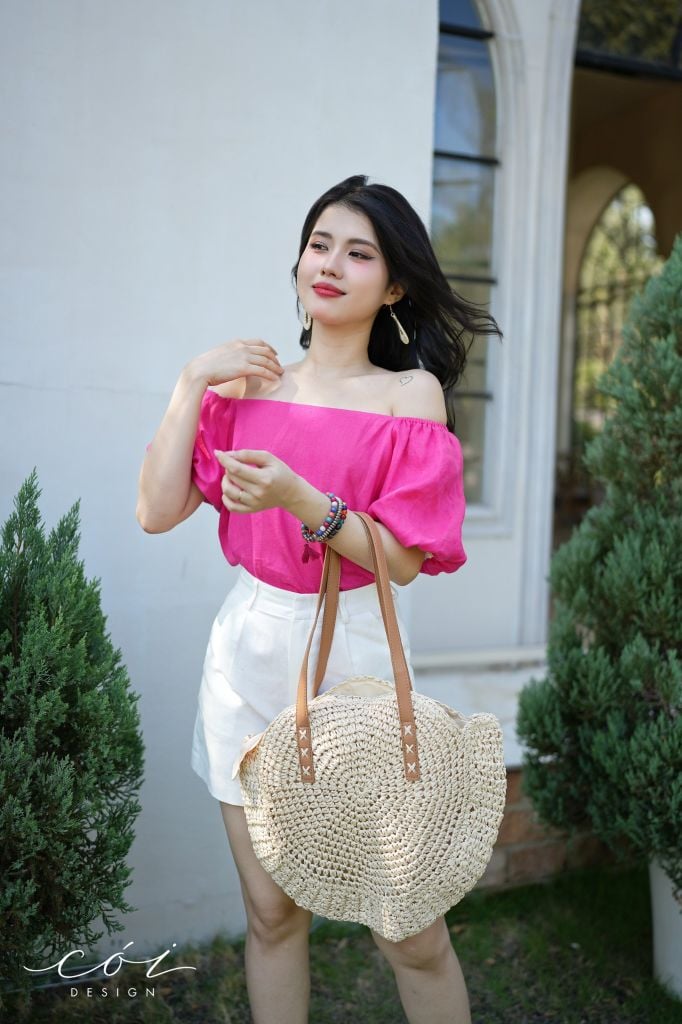 Áo tay bí bẹt vai Linen tưng premium Cói Design