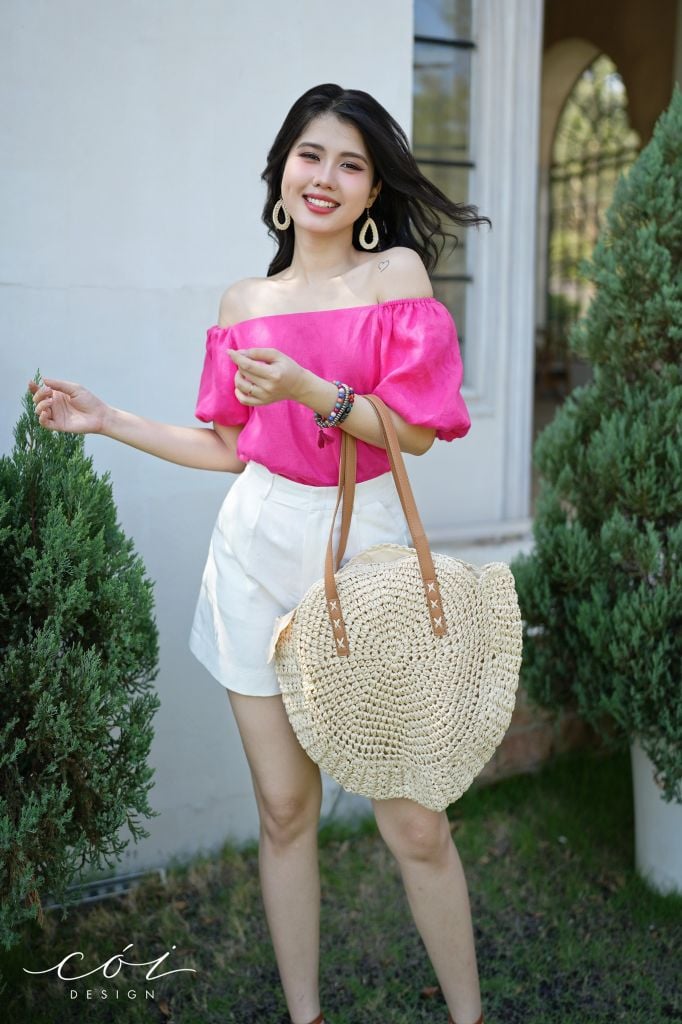 Áo tay bí bẹt vai Linen tưng premium Cói Design