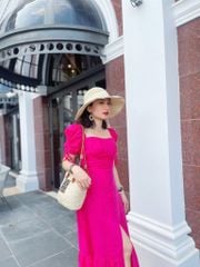 Đầm nhún ngực xẻ tà linen hàn Cói Design