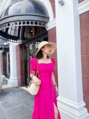 Đầm nhún ngực xẻ tà linen hàn Cói Design