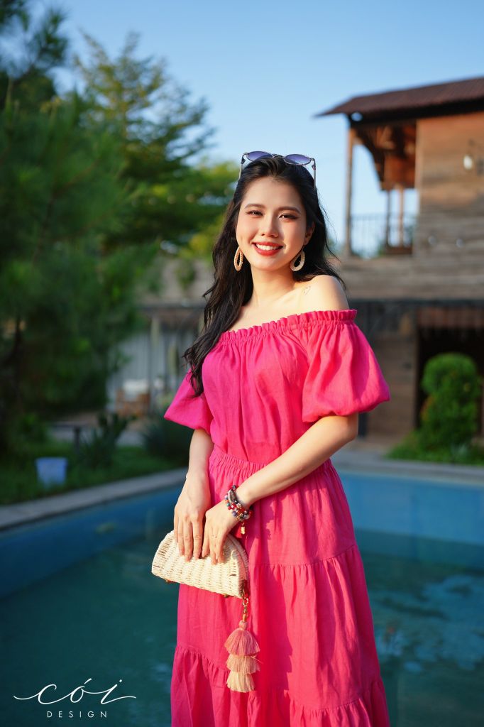 Áo xếp nhún bẹt vai Linen tưng premium Cói Design