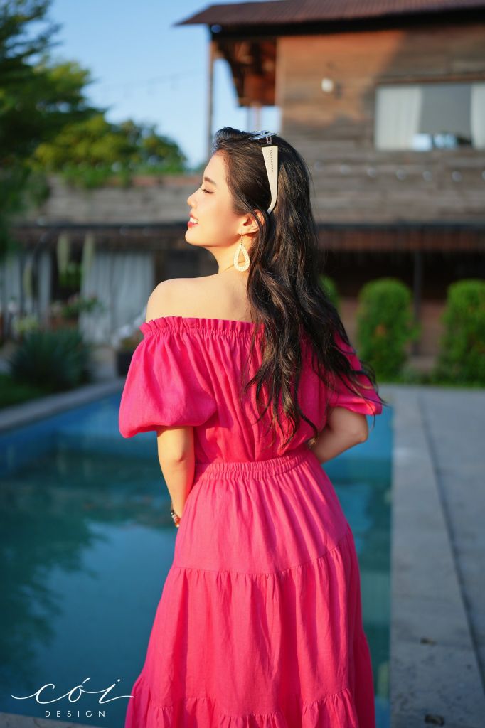 Áo xếp nhún bẹt vai linen Cói Design
