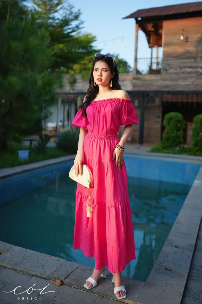 Áo xếp nhún bẹt vai Linen tưng premium Cói Design