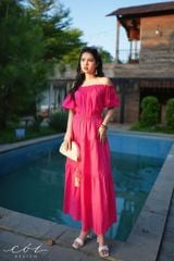 Áo xếp nhún bẹt vai Linen tưng premium Cói Design