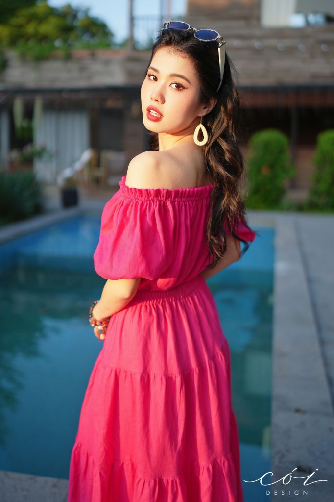 Áo xếp nhún bẹt vai Linen tưng premium Cói Design