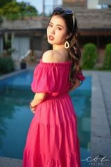 Áo xếp nhún bẹt vai Linen tưng premium Cói Design