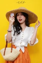 Áo croptop tay bí phối dây linen Cói Design