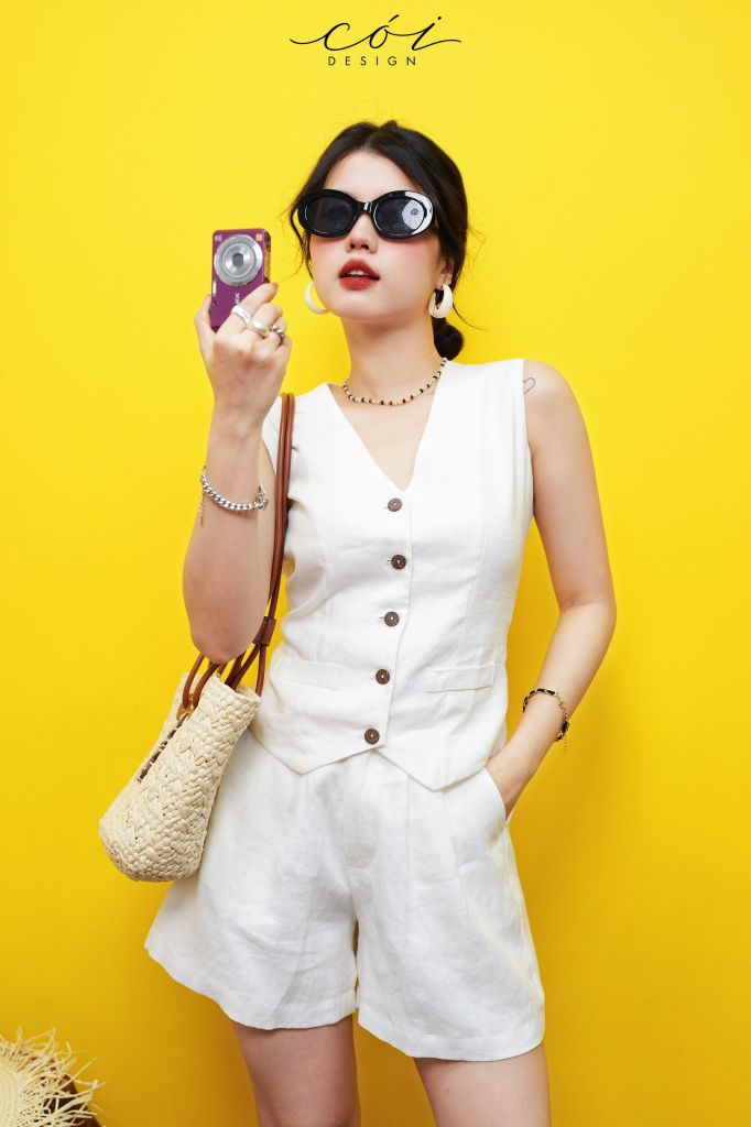 Áo gile phối dây linen tưng premium Cói Design