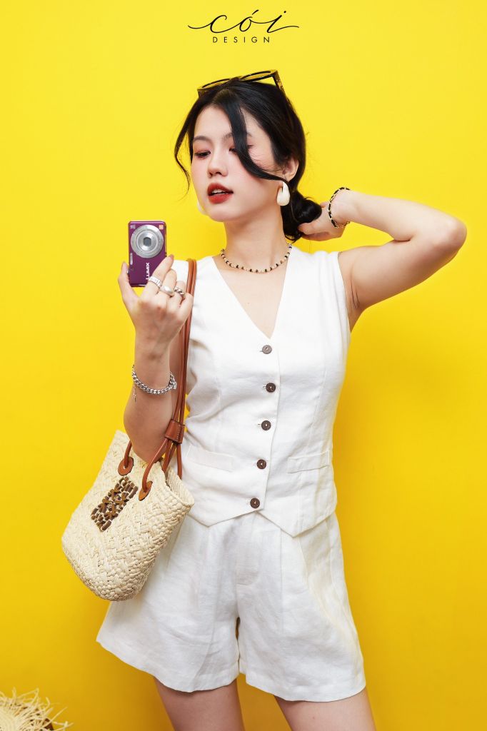 Áo gile phối dây linen tưng premium Cói Design