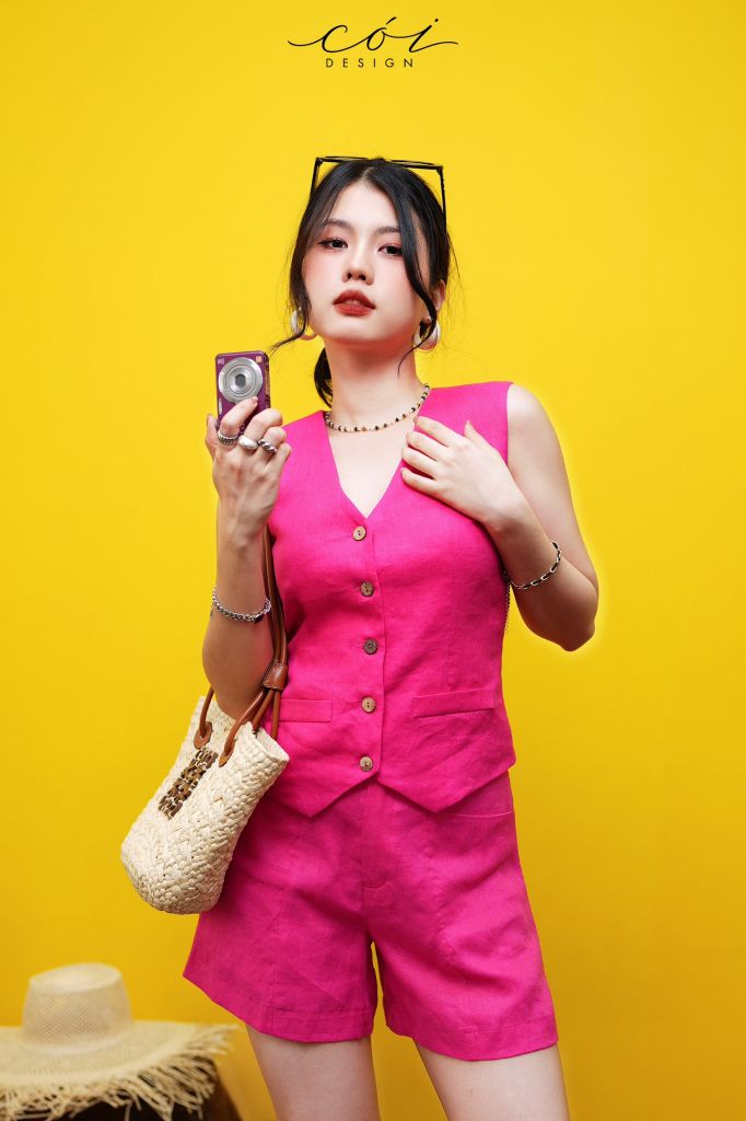 Áo gile phối dây linen tưng premium Cói Design