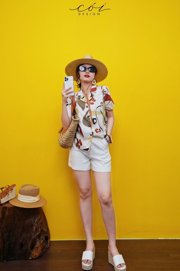 Áo danton họa tiết linen Nữ Cói Design