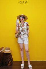 Áo danton họa tiết linen Nữ Cói Design