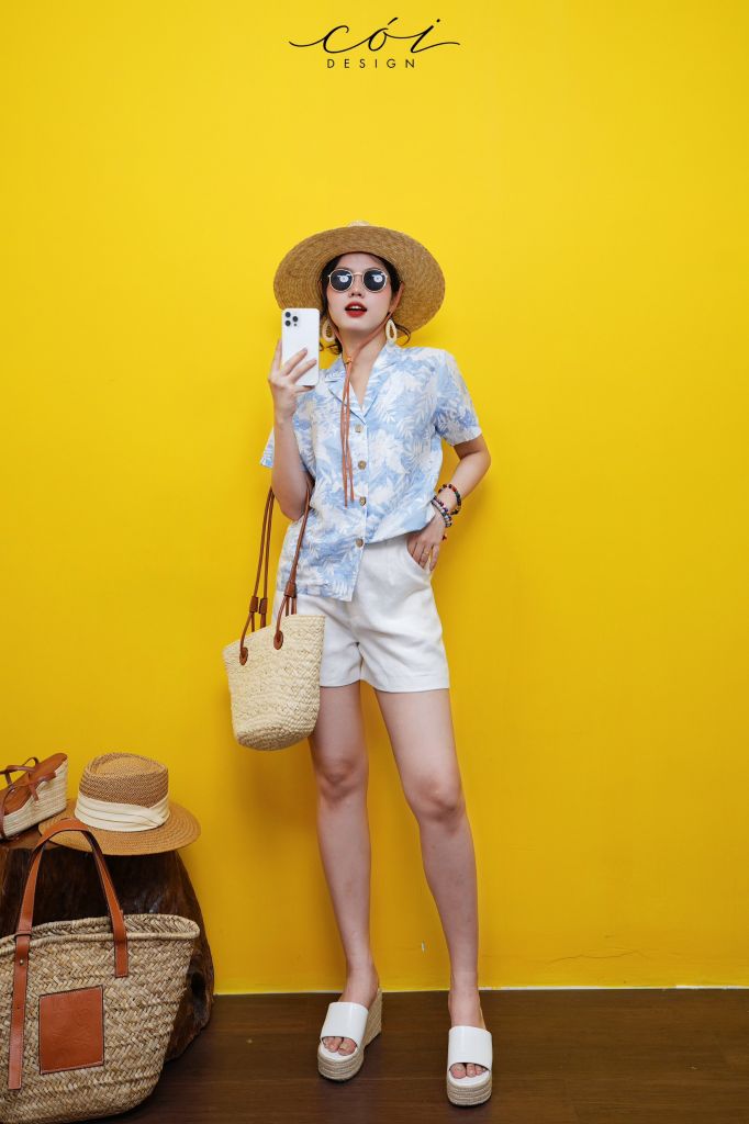 Áo danton họa tiết linen Nữ Cói Design