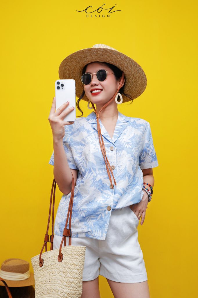 Áo danton họa tiết linen Nữ Cói Design