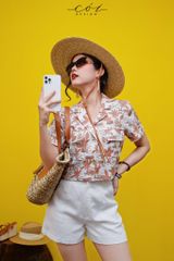 Áo danton họa tiết linen Nữ Cói Design