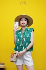 Áo linen danton sát nách họa tiết Cói Deisgn