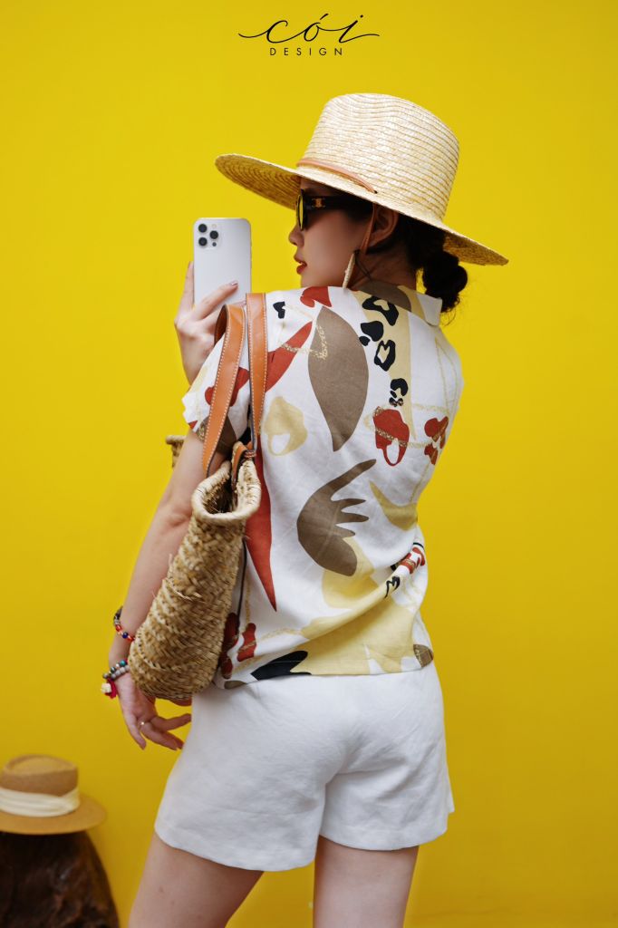 Áo danton họa tiết linen Nữ Cói Design