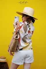 Áo danton họa tiết linen Nữ Cói Design