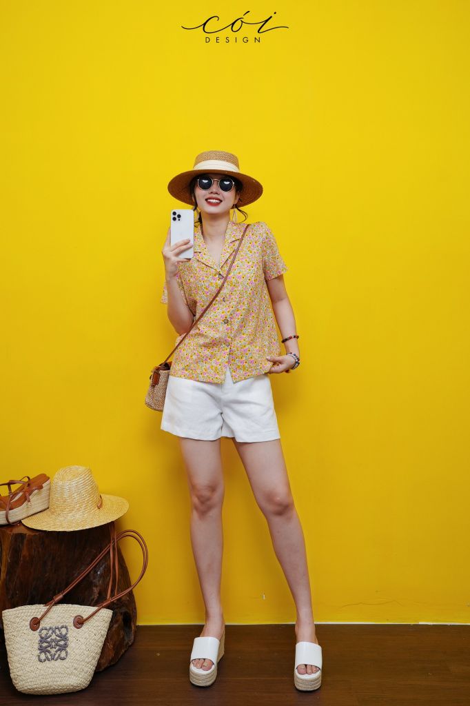 Áo danton họa tiết linen Nữ Cói Design