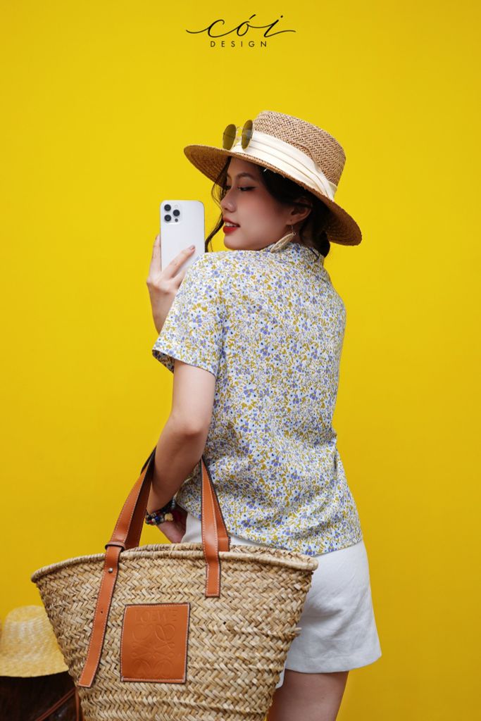 Áo danton họa tiết linen Nữ Cói Design