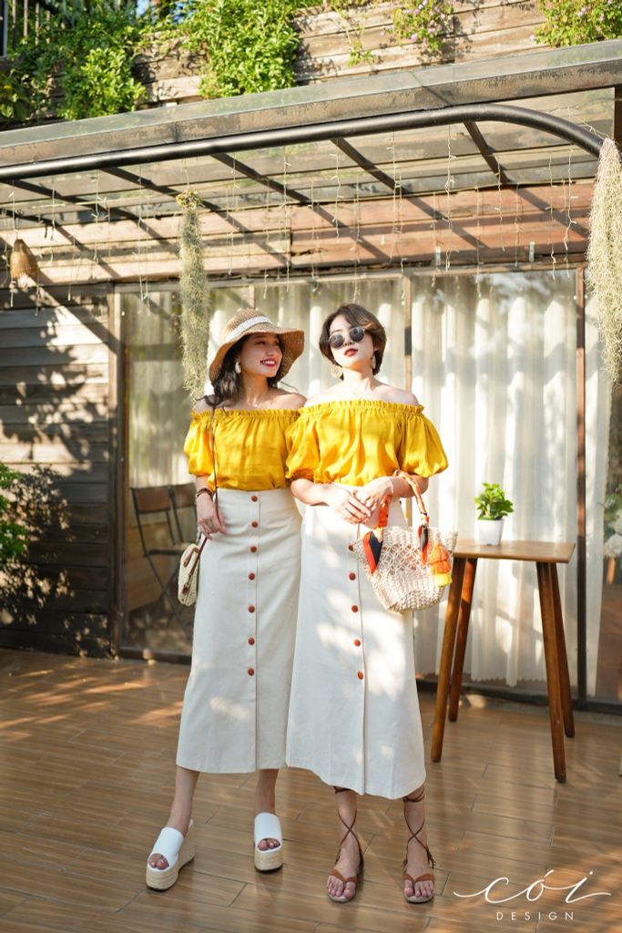 Chân váy nút bọc linen Cói Design