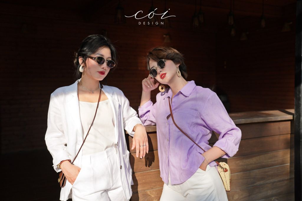 Áo sơ mi lệch vạt linen Cói Design