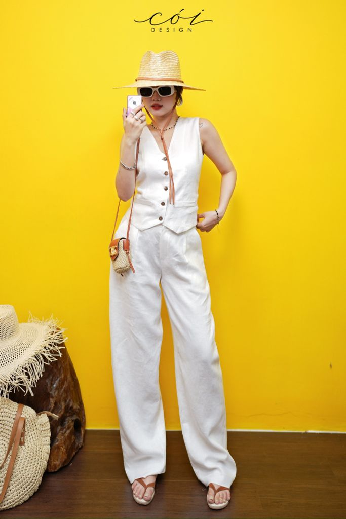 Quần suông xếp ly linen tưng premium Cói Design