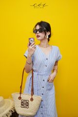 Đầm suông sọc kèm belt linen tưng Cói Design