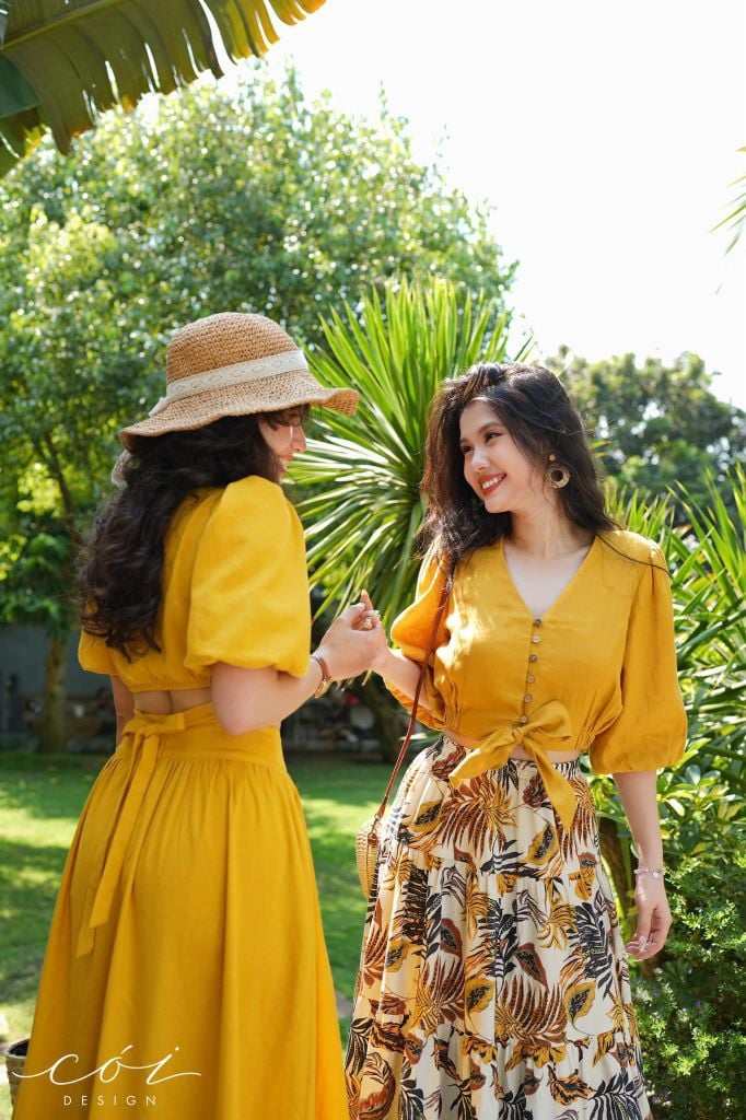 Áo croptop tay bí phối dây linen Cói Design