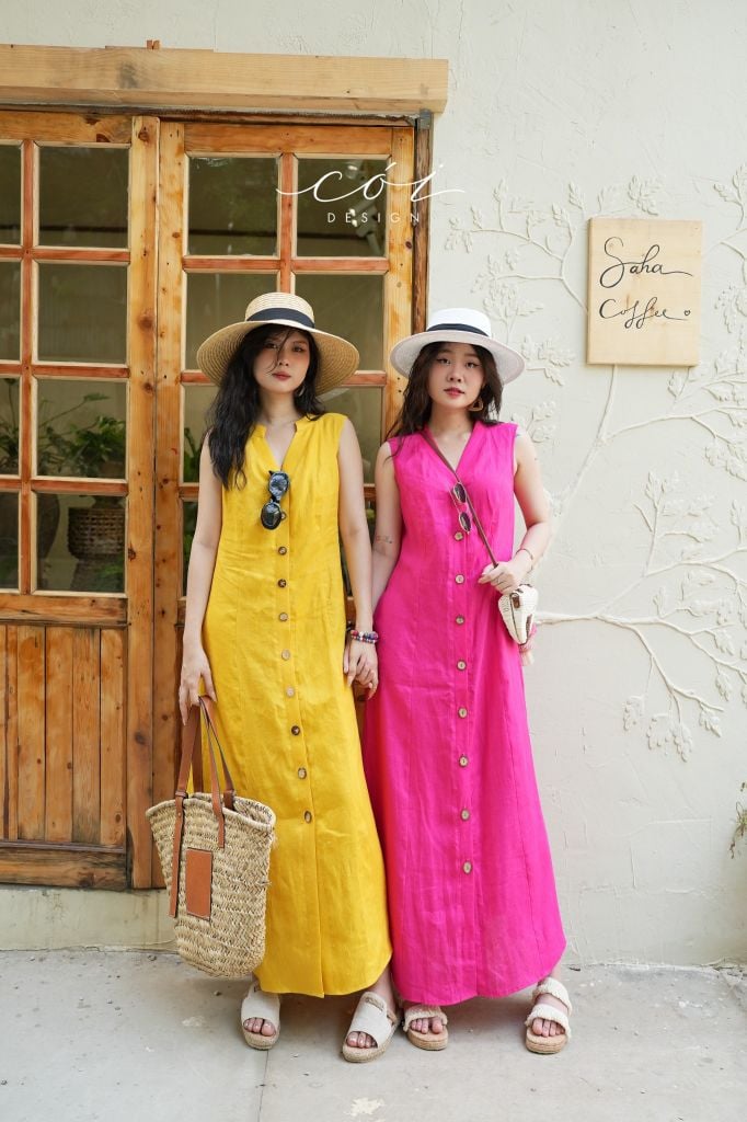 Đầm 8 mảnh cổ V linen tưng premium Cói Design