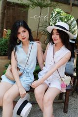 Áo sát nách cổ sơ mi phối dây Linen tưng premium Cói Design