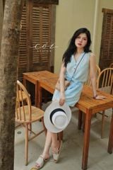 Áo sát nách cổ sơ mi phối dây Linen tưng premium Cói Design
