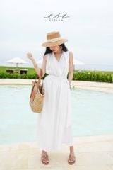 Đầm sát nách xếp nhún Linen tưng premium Cói Design