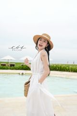 Đầm sát nách xếp nhún Linen tưng premium Cói Design