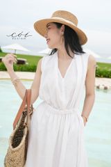 Đầm sát nách xếp nhún Linen tưng premium Cói Design