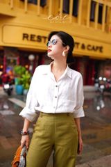 Quần suông phối nút linen tưng premium Cói Design