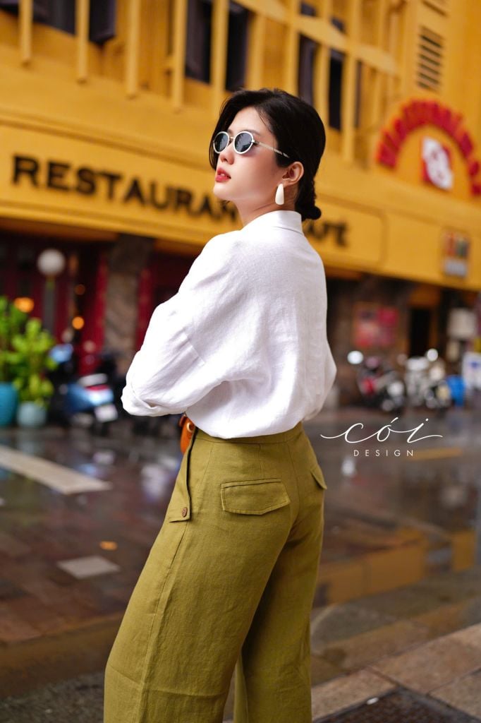 Quần suông phối nút linen tưng premium Cói Design