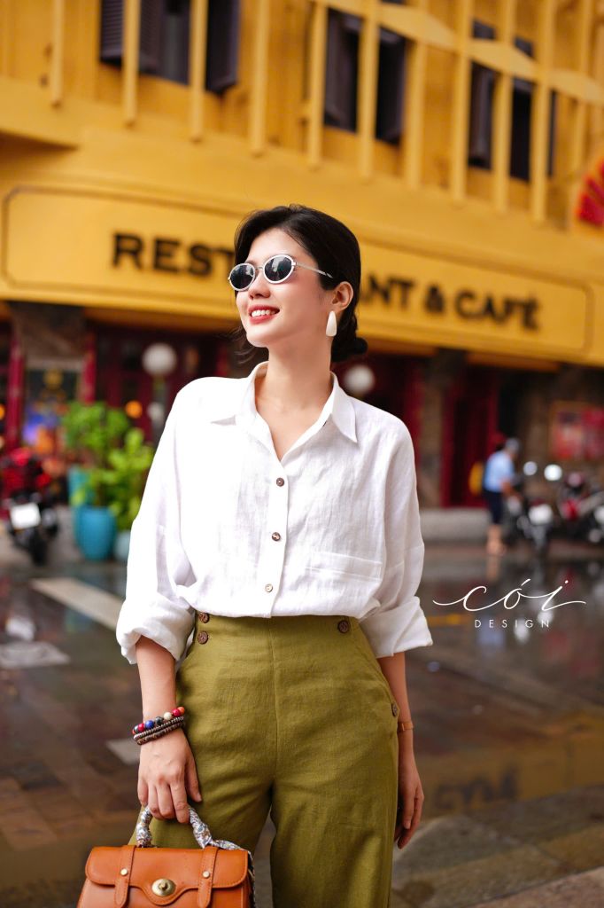 Quần suông phối nút linen tưng premium Cói Design