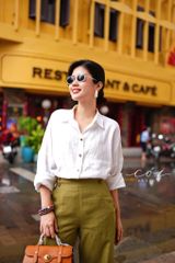 Quần suông phối nút linen tưng premium Cói Design