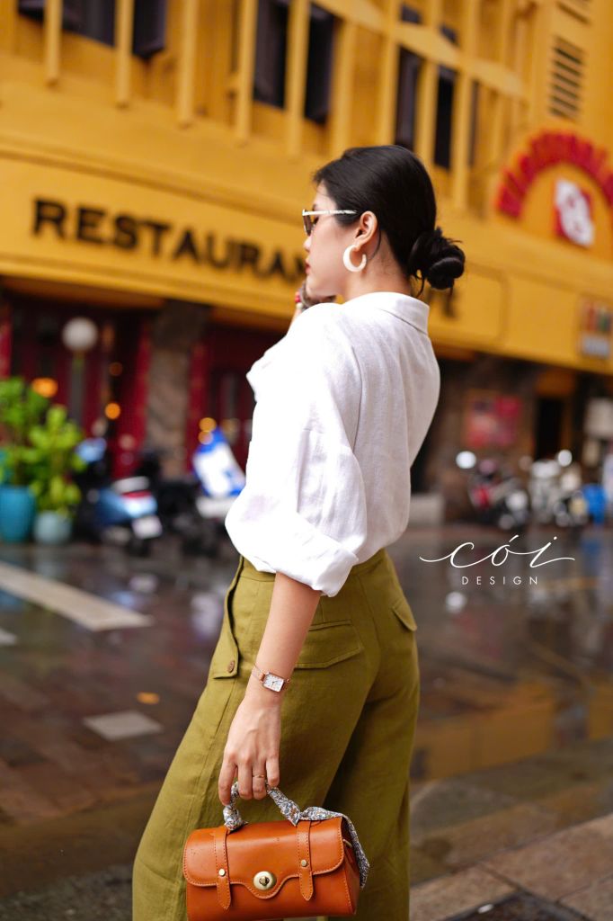 Quần suông phối nút linen tưng premium Cói Design