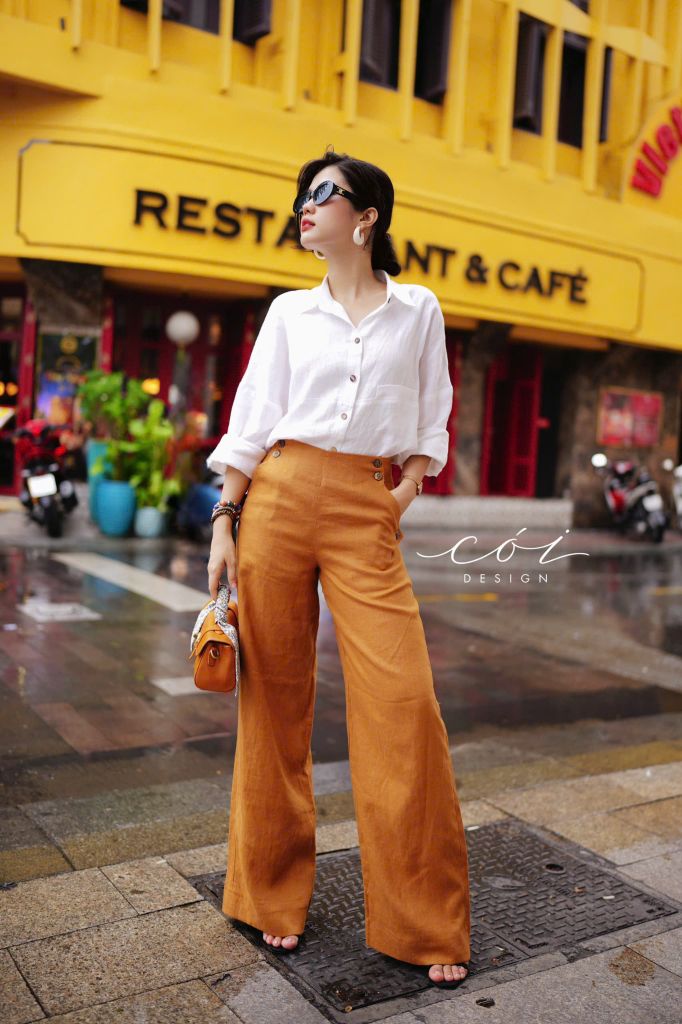 Quần suông phối nút linen tưng premium Cói Design