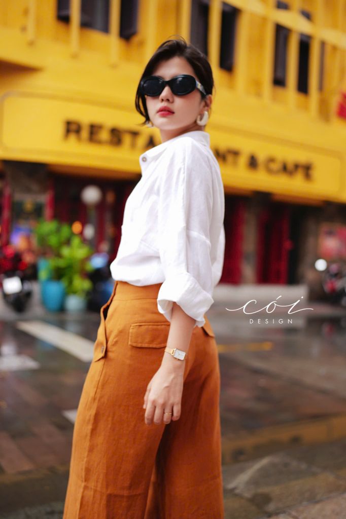 Quần suông phối nút linen tưng premium Cói Design
