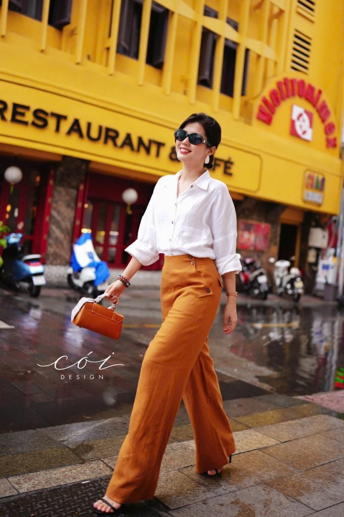 Quần suông phối nút linen tưng premium Cói Design