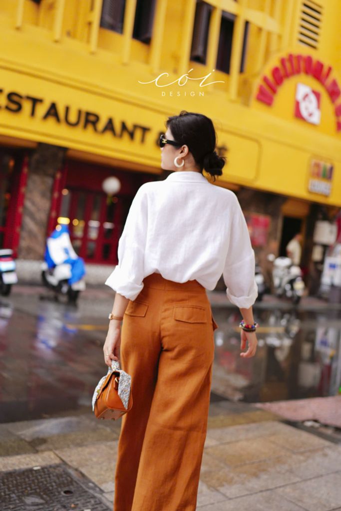 Quần suông phối nút linen tưng premium Cói Design