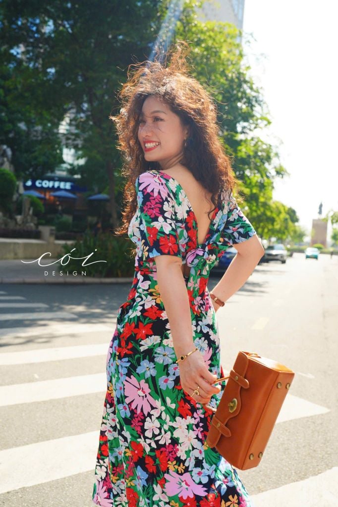 Đầm phối nơ lưng linen hàn Cói Design