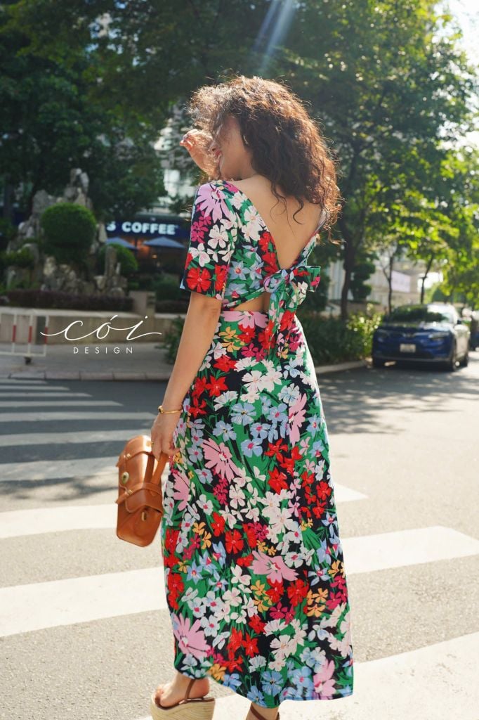 Đầm phối nơ lưng linen hàn Cói Design