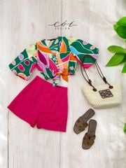 Áo croptop tay bí phối dây linen Cói Design